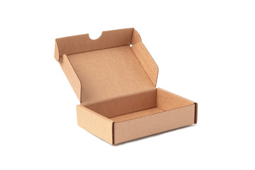 Open craft package brown box isolated on a white background