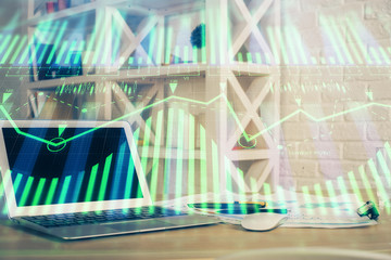 Double exposure of computer and technology theme hud. Concept of innovation.