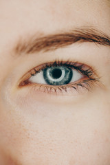 eyebrow and blue eye