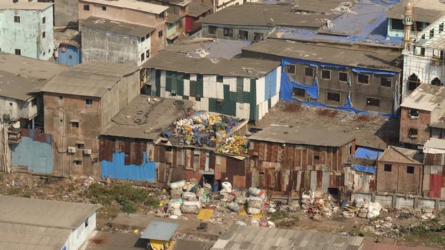 Plastic recycling business in slums of Bombay, India.