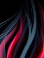 Silk smooth lines on black, liquid fluid color waves. Vector Illustration