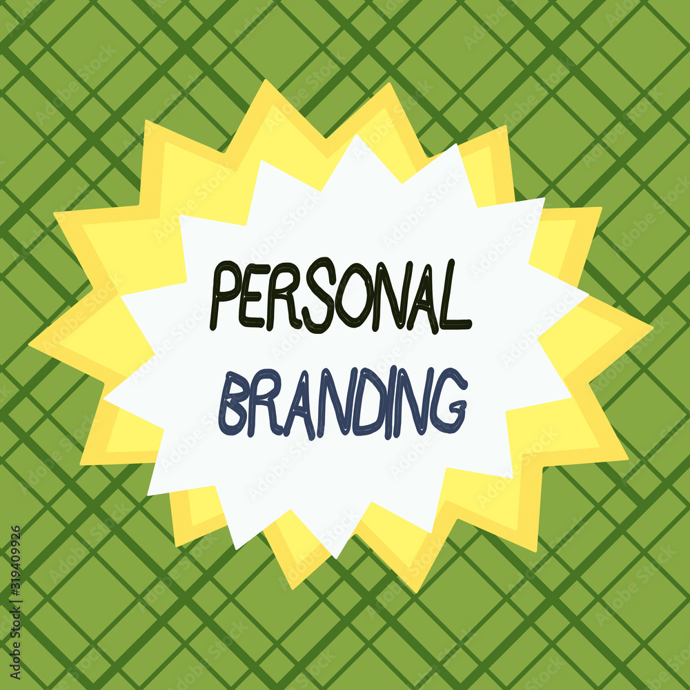 Poster Writing note showing Personal Branding. Business concept for process of creating a recognizable professional name Asymmetrical uneven shaped pattern object multicolour design