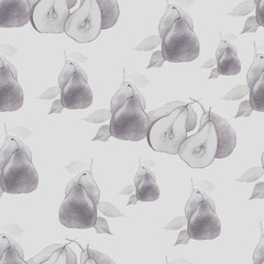 
Pear fruit. Healthy natural food, vitamins. Hand drawn watercolor illustration. Flora, botany,. Print, textiles. Vintage, retro. Seamless pattern