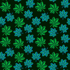 Floral seamless pattern with small green and blue leaves