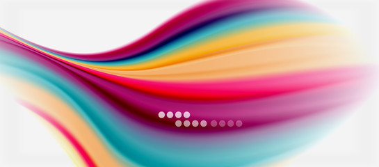 Wave lines abstract background, smooth silk design with rainbow style colors. Liquid fluid color waves. Vector Illustration