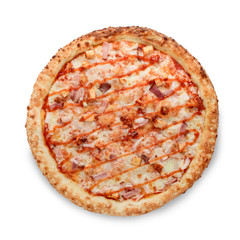 Popular pizza topping in American-style pizzerias on white background