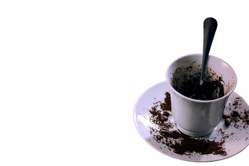 white cup with coffee isolated on white backgr