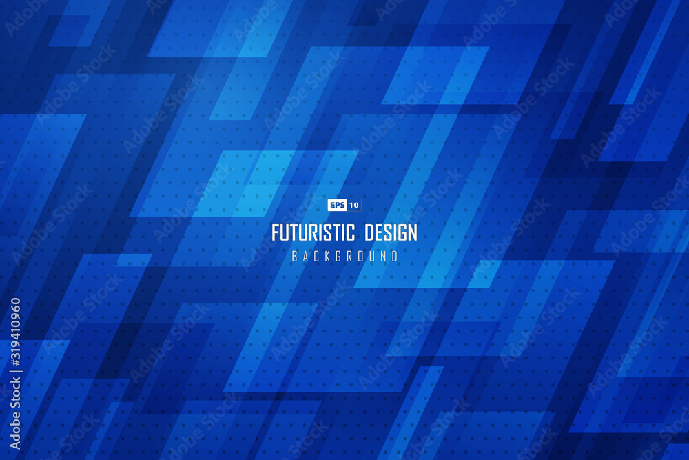 Poster abstract gradient technology blue sheet overlap pattern design with halftone decorative background. 