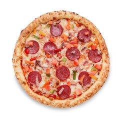 Popular pizza topping in American-style pizzerias on white background