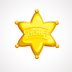 Cartoon sheriff shiny star. Wild West. Vector illustration.