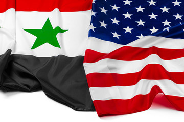 Flag of Syria and flag of United States of America together