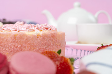 Homemade cream layer biscuit cake with strawberry