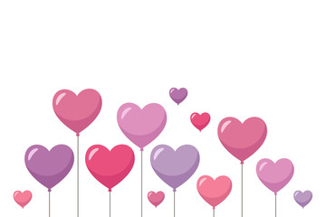 Fototapeta na wymiar Purple and pink heart balloons. Holiday background, greeting card. Happy Valentine's Day. Vector illustration in cartoon style