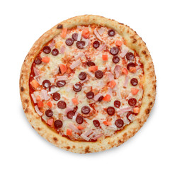 Popular pizza topping in American-style pizzerias on white background
