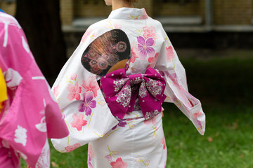 Beautiful women's kimono close up. Japanese culture