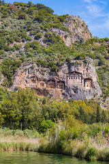 Fototapeta premium The ruins of ancient antique tombs of Lycian kings in modern Turkey.