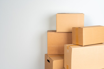 Close up photo of a stack of moving boxes