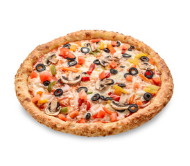 Popular pizza topping in American-style pizzerias on white background