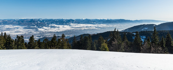 spectacular panorama from sedlo Okopy saddle bellow Mincol hill in Velka Fatra mountains in Slovakia