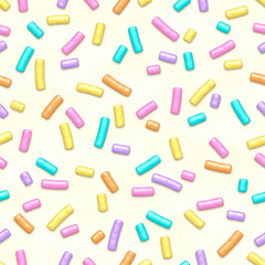 Seamless pattern of white donut glaze with many decorative sprinkles