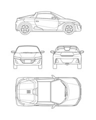48 コンパクト スポーツカー四面図 外観_テクニカルイラスト