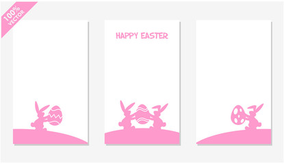 Easter card background with bunny and eggs set of 3 vector banner