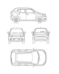 49 軽自動車 四面図 コンパクト 外観_テクニカルイラスト