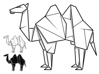 Image of paper camel origami (contour drawing by line).