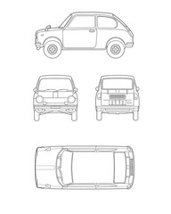 53 レトロカー四面図 外観_テクニカルイラスト