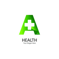 Fototapeta premium health logo letter A, with the design combination of the letters A and plus being one logo / symbol that is unique and elegant. green gradation. white isolated.