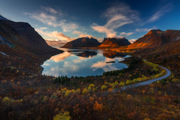 Autumn in Senja Island in Norway with beautiful light and colors.