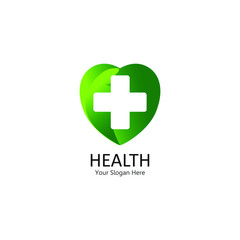 Fototapeta premium health logo with love, with a combination of love and plus icon designs into one logo / symbol that is unique and elegant. green gradation. white isolated. for graphic design