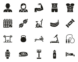 Fototapeta premium Bodybuilding Icons Black & White Set Big