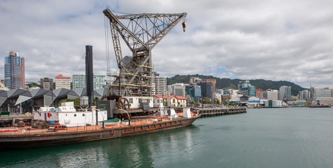 Wellington New Zealand Harbour side. Oldtimer crane. Industrial heritage