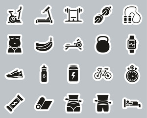 Fototapeta premium Home Exercise Icons Black & White Sticker Set Big