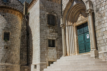 Fototapeta premium Dominican Monastery stairs in the old town of the walled city Dubrovnik, Croatia. Famous filming location.