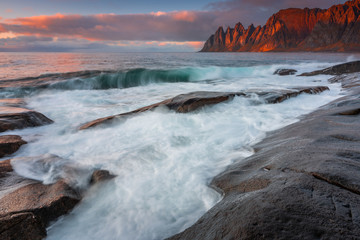 Autumn in Senja Island in Norway with beautiful light and colors.