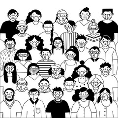 Vector image of people wearing medical masks protecting themselves from the virus. Coronovirus epidemic. Flash of influenza.