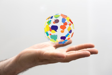 Digital icons with colorful dialog speech bubbles.