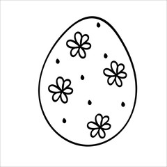 Easter egg  with a flowers. Vector illustration in Doodle style. Isolated object on a white background. Design element for children's books-paints, textiles, posters, school project.