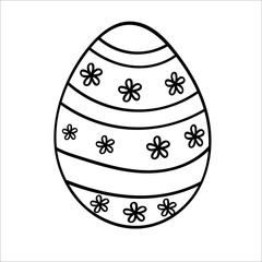 Easter egg  with a flowers. Vector illustration in Doodle style. Isolated object on a white background. Design element for children's books-paints, textiles, posters, school project.