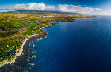 Aerial panorama of the western coastline of the Big Island, Hawaii