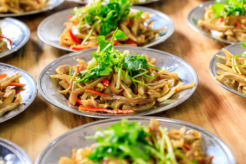 Delicious pork ears snack cold dish,the ingredients are chili and garlic with coriander.Chinese food.