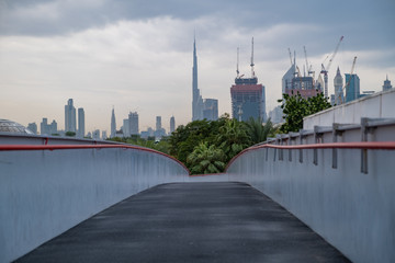 Fototapeta premium Dubai, UAE. View of the city of Dubai from the bridge near the Frame