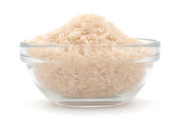 White rice in a transparent bowl.