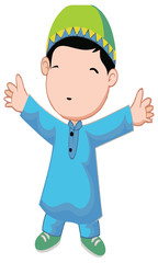 boy celebrating festival while wearing dress