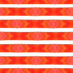 Bright red and orange ombre watecolor strip line in seamless pattern on white background.