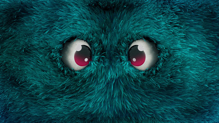 blue monster with hairy face © childrendrawings