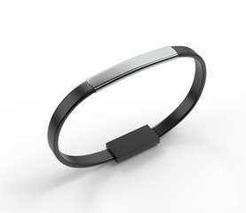 Blank wearable bracelet charging line USB data cable for promotional branding. 3d render illustration.