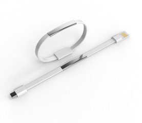 Blank wearable bracelet charging line USB data cable for promotional branding. 3d render illustration.